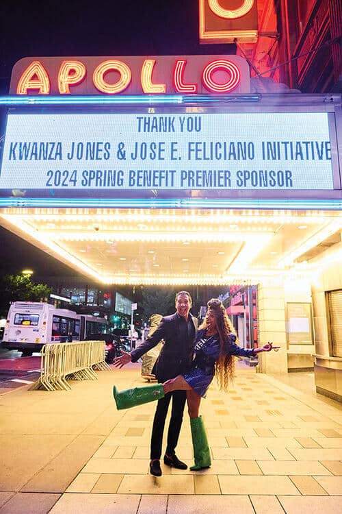 JONES_Night at the Apollo.jpg Feliciano and Jones at the Apollo’s 2024 spring benefit, more than 30 years after Jones first performed at the famed theater.Courtesy of Kwanza Jones ’93 and José E. Feliciano ’94